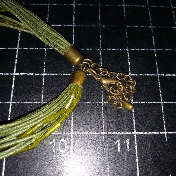 Green Multi Strand Necklace with Enamel & Glass Flowery Pendant, Green &… - Picture 4 of 10